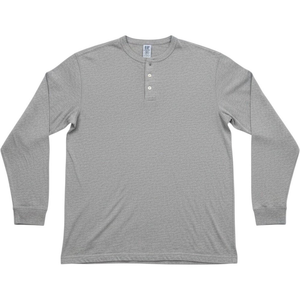 Vintage Gap Shirt Mens XL Gray Long Sleeve Henley Made In USA Cotton Jersey Tee